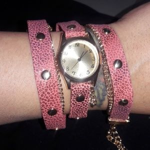 burgundy pink wrap watch